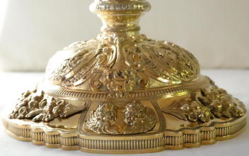 Ornate French antique solid silver gilt Baroque Chapel Set